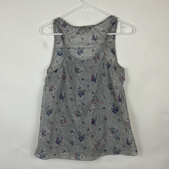 HERITAGE floral sheer tank gray, blue, purples L - Picture 2 of 5